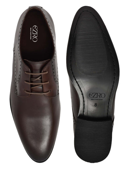 EZRO Men's Classic Brown Leather Derby Dress Shoes