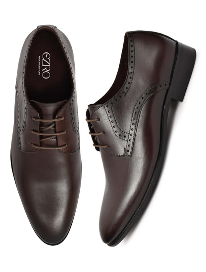 EZRO Men's Classic Brown Leather Derby Dress Shoes