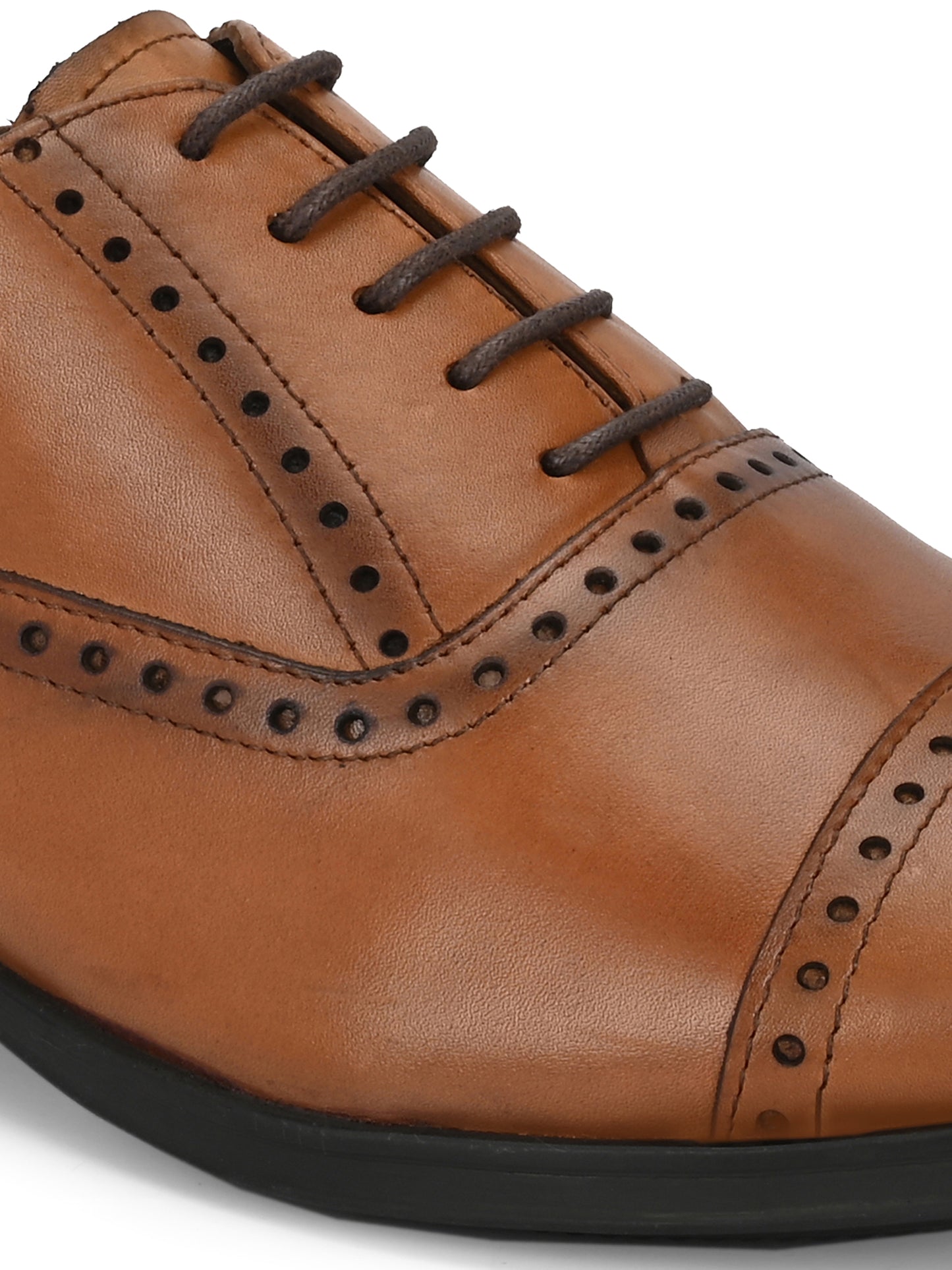 EZRO Men's Premium Tan Leather Oxford Formal Shoes | Classic Cap Toe Lace-Up Dress Shoes