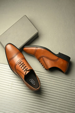 EZRO Men's Premium Tan Leather Oxford Formal Shoes | Classic Cap Toe Lace-Up Dress Shoes