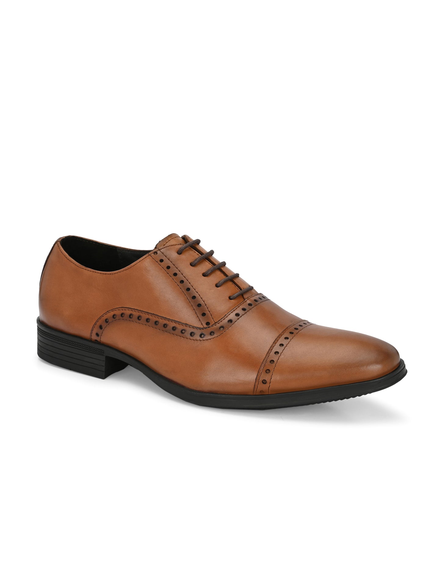 EZRO Men's Premium Tan Leather Oxford Formal Shoes | Classic Cap Toe Lace-Up Dress Shoes