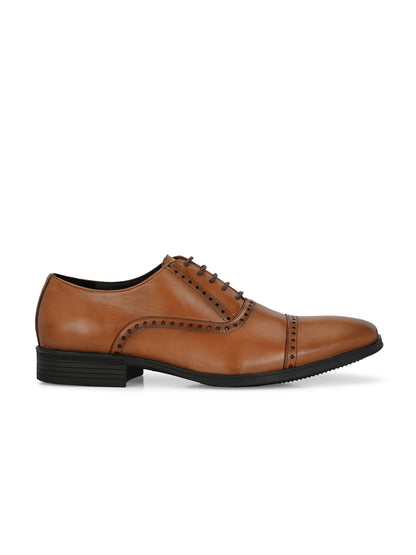 EZRO Men's Premium Tan Leather Oxford Formal Shoes | Classic Cap Toe Lace-Up Dress Shoes