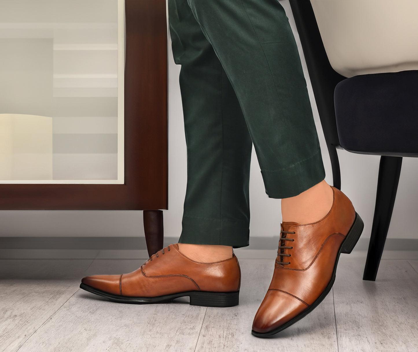 EZRO Men's Premium Tan Oxford Formal Dress Shoes