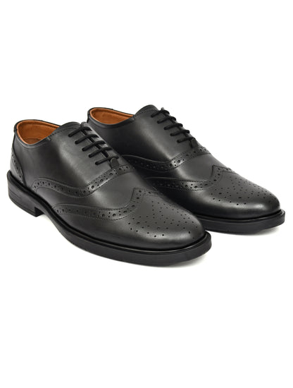 EZRO Men's Black Genuine Leather Oxford Formal Shoes | Premium Wingtip Lace-Up Dress Shoes