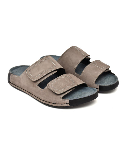 EZRO Men's Grey Adjustable Comfort Slippers | Premium Dual Strap Casual Slide Slippers for Indoor & Outdoor Wear