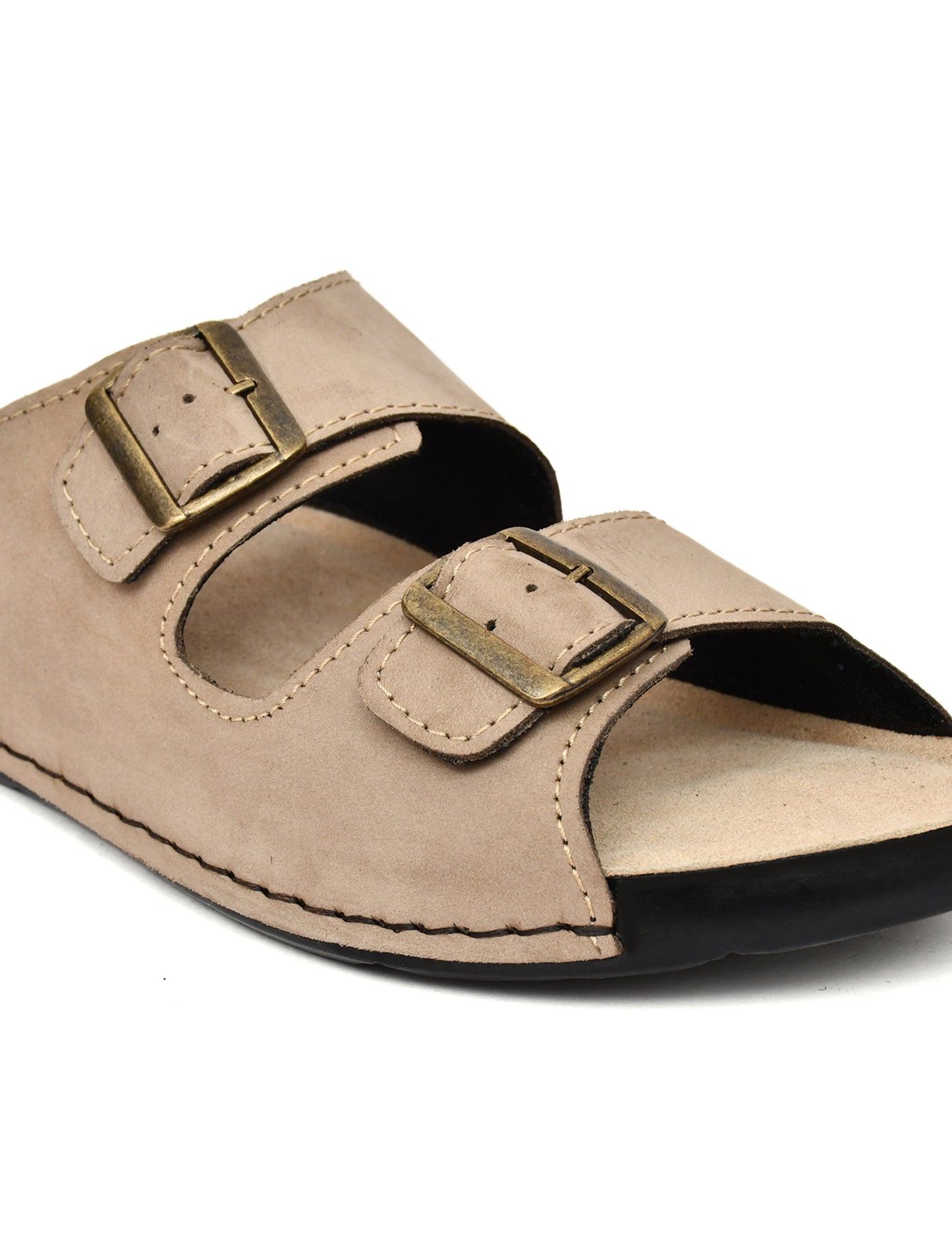 EZRO Men's Beige Adjustable Double Buckle Comfort Slippers | Casual Open-Toe Slip-On Sandals