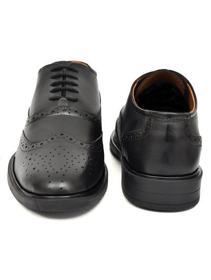 EZRO Men's Black Genuine Leather Oxford Formal Shoes | Premium Wingtip Lace-Up Dress Shoes
