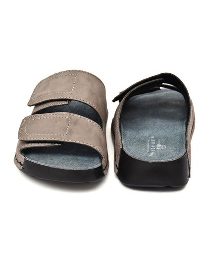 EZRO Men's Grey Adjustable Comfort Slippers | Premium Dual Strap Casual Slide Slippers for Indoor & Outdoor Wear