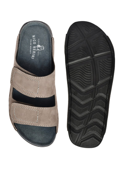 EZRO Men's Grey Adjustable Comfort Slippers | Premium Dual Strap Casual Slide Slippers for Indoor & Outdoor Wear