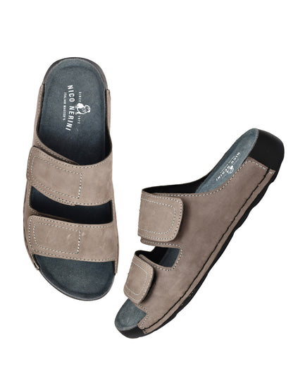 EZRO Men's Grey Adjustable Comfort Slippers | Premium Dual Strap Casual Slide Slippers for Indoor & Outdoor Wear
