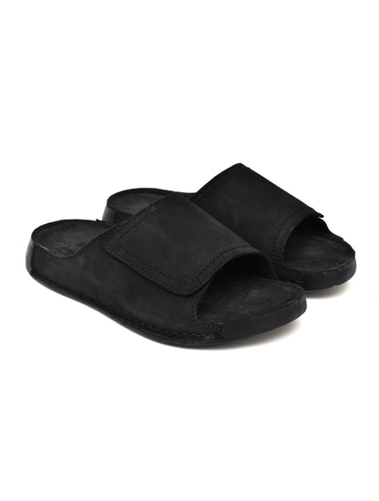 EZRO Men's Black Comfort Slide Slippers | Soft Cushioned Open-Toe Slip-On Sandals for Daily Wear