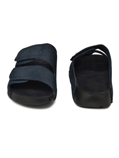 EZRO Men's Navy Blue Adjustable Comfort Slippers | Premium Dual Strap Casual Slide Slippers for Indoor & Outdoor Wear