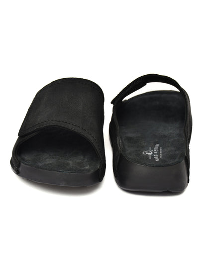 EZRO Men's Black Comfort Slide Slippers | Soft Cushioned Open-Toe Slip-On Sandals for Daily Wear