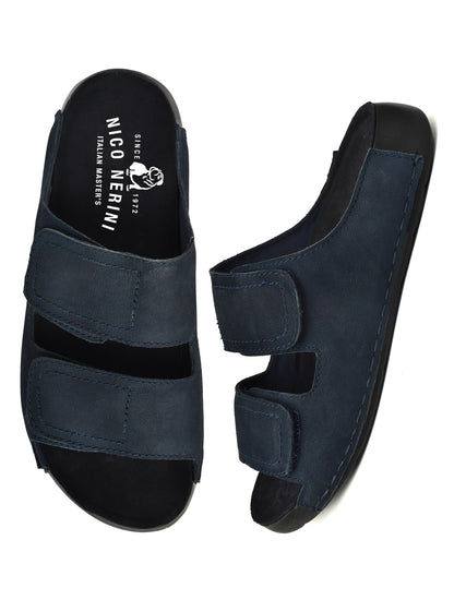 EZRO Men's Navy Blue Adjustable Comfort Slippers | Premium Dual Strap Casual Slide Slippers for Indoor & Outdoor Wear
