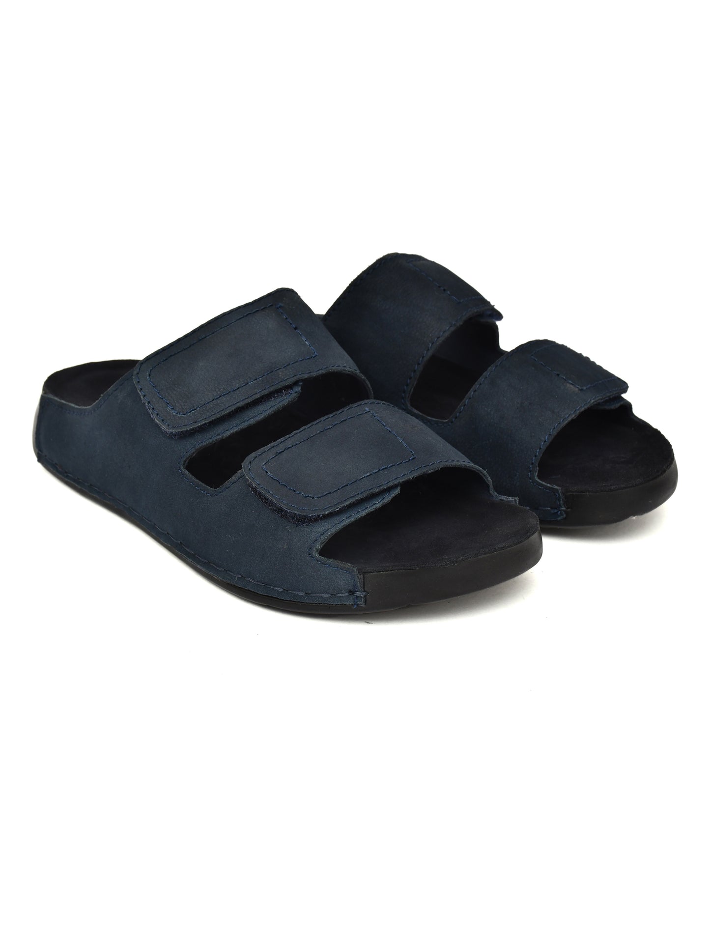 EZRO Men's Navy Blue Adjustable Comfort Slippers | Premium Dual Strap Casual Slide Slippers for Indoor & Outdoor Wear