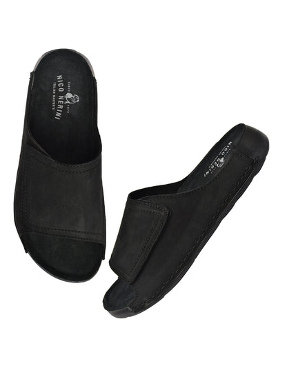 EZRO Men's Black Comfort Slide Slippers | Soft Cushioned Open-Toe Slip-On Sandals for Daily Wear