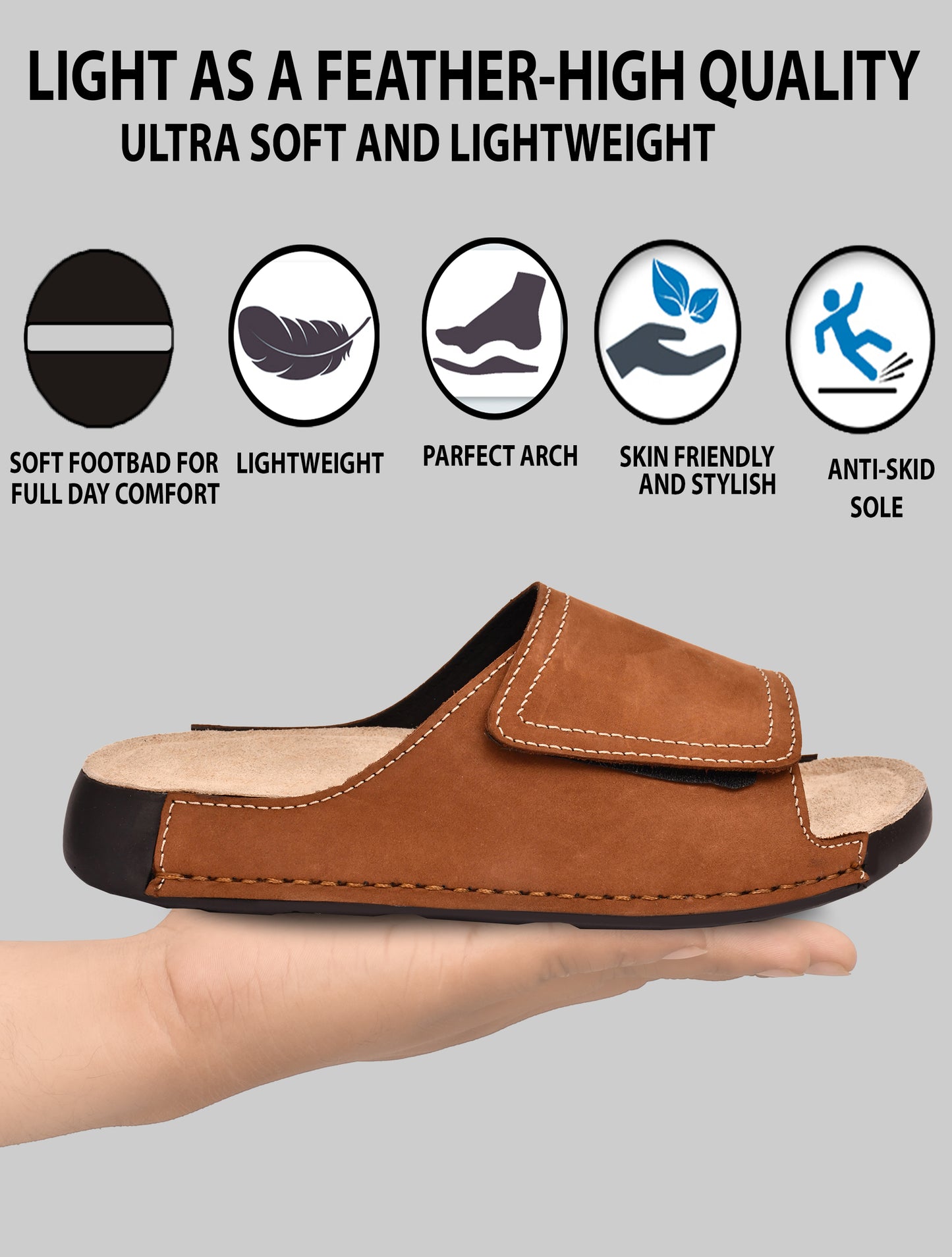 EZRO Men's Tan Comfort Slide Slippers | Soft Cushioned Open-Toe Slip-On Sandals for Daily Wear