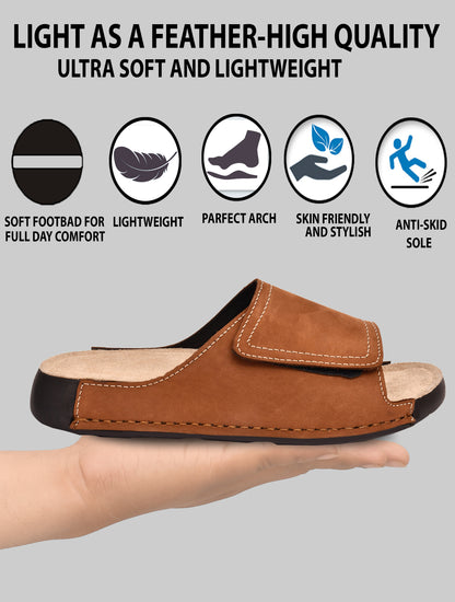 EZRO Men's Tan Comfort Slide Slippers | Soft Cushioned Open-Toe Slip-On Sandals for Daily Wear