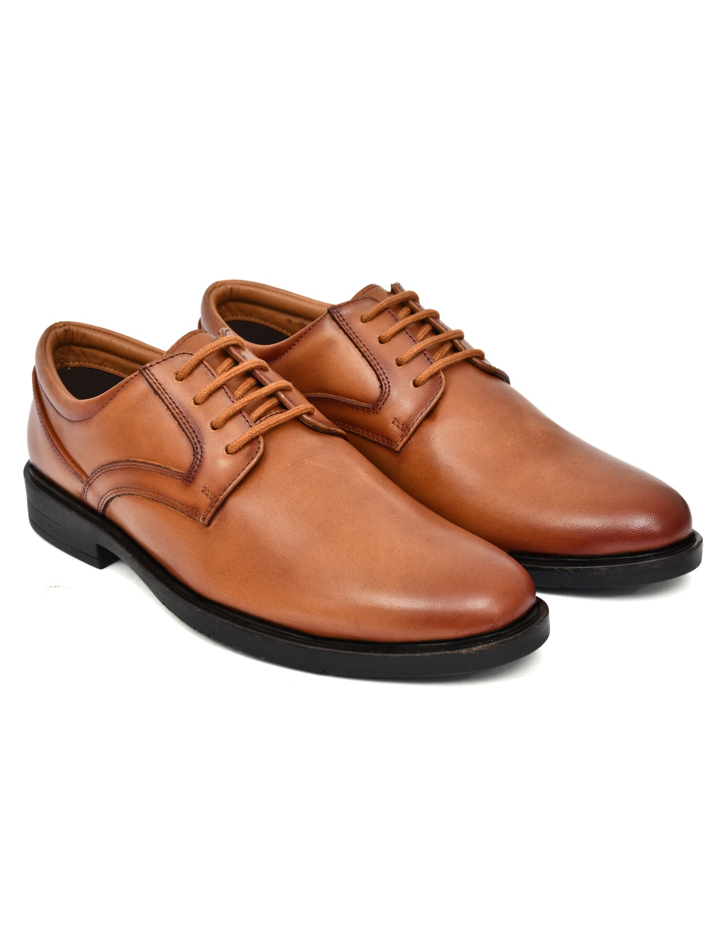 EZRO Men's Tan Genuine Leather Derby Formal Shoes | Classic Lace-Up Office Dress Shoes