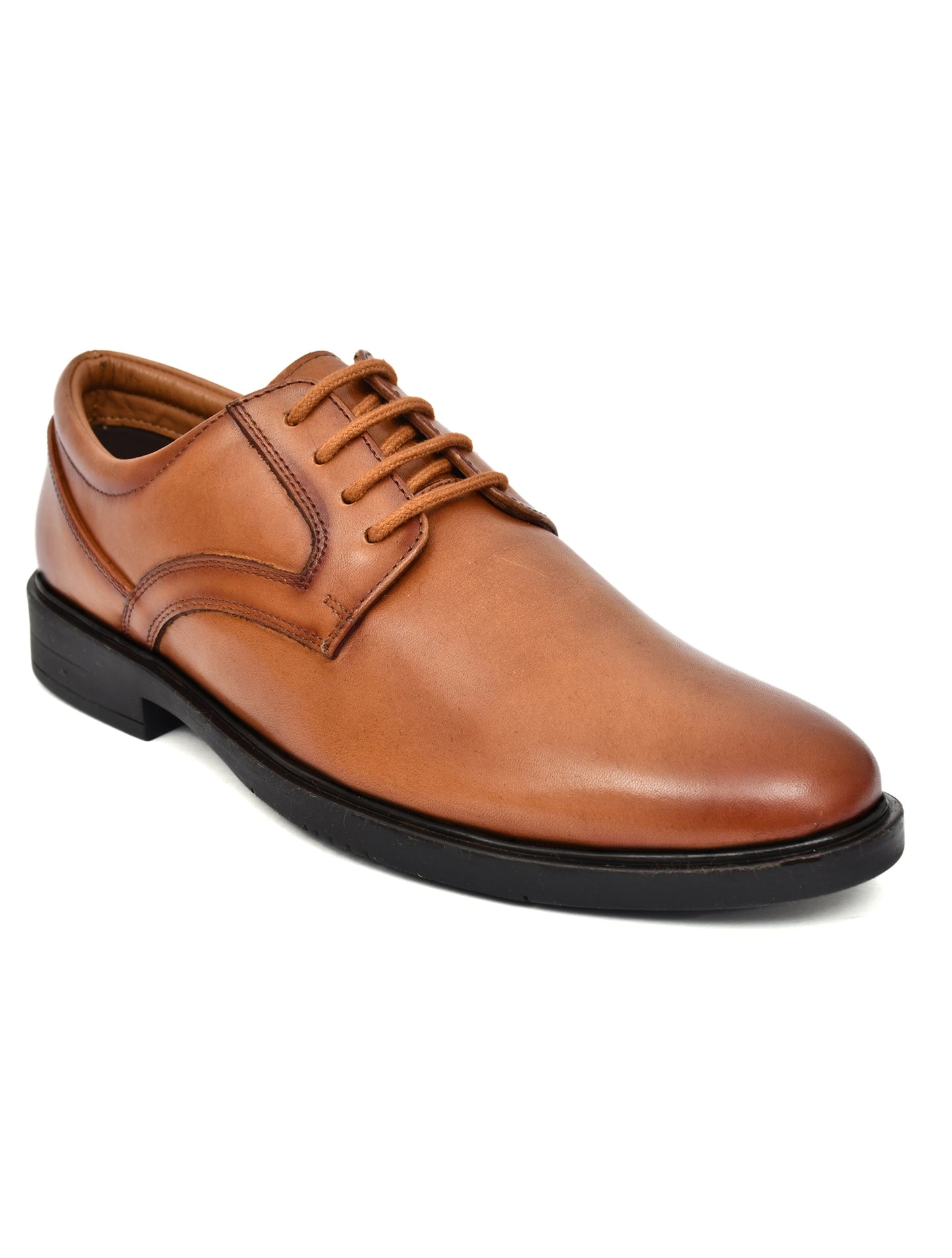EZRO Men's Tan Genuine Leather Derby Formal Shoes | Classic Lace-Up Office Dress Shoes