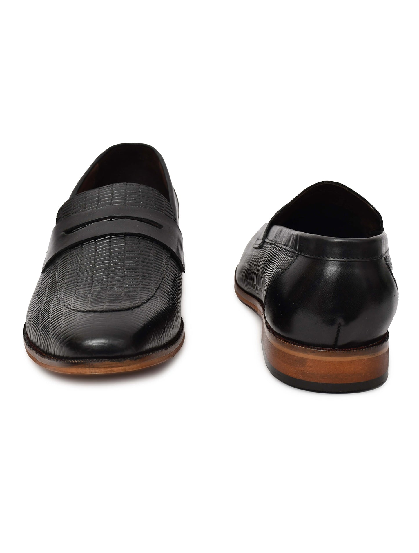 EZRO Men's Premium Black Textured Leather Penny Loafers | Slip-On Formal Dress Shoes