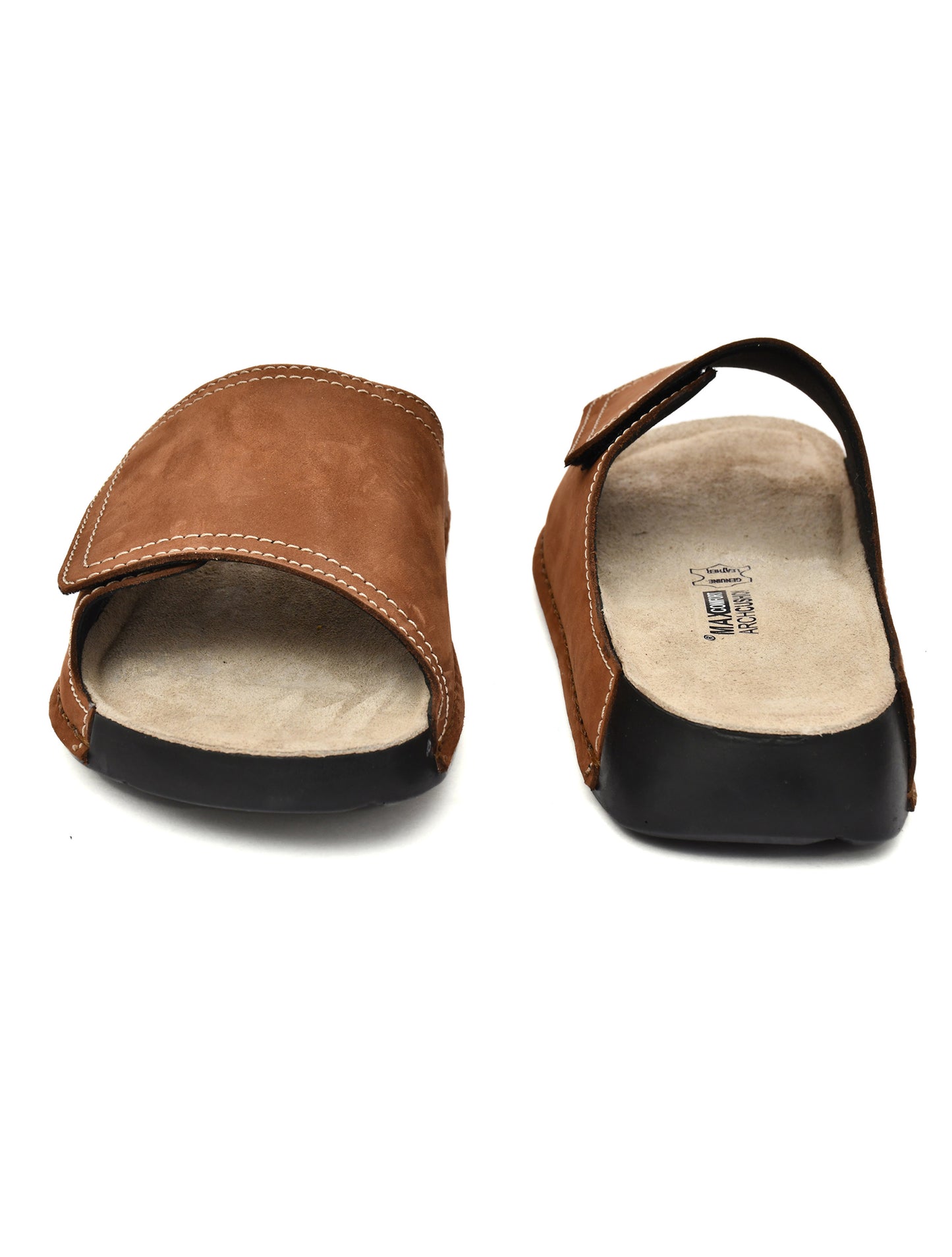 EZRO Men's Tan Comfort Slide Slippers | Soft Cushioned Open-Toe Slip-On Sandals for Daily Wear