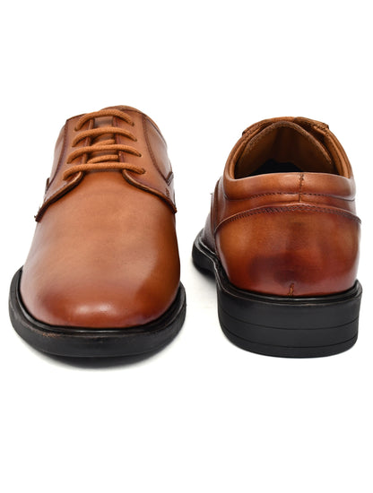 EZRO Men's Tan Genuine Leather Derby Formal Shoes | Classic Lace-Up Office Dress Shoes