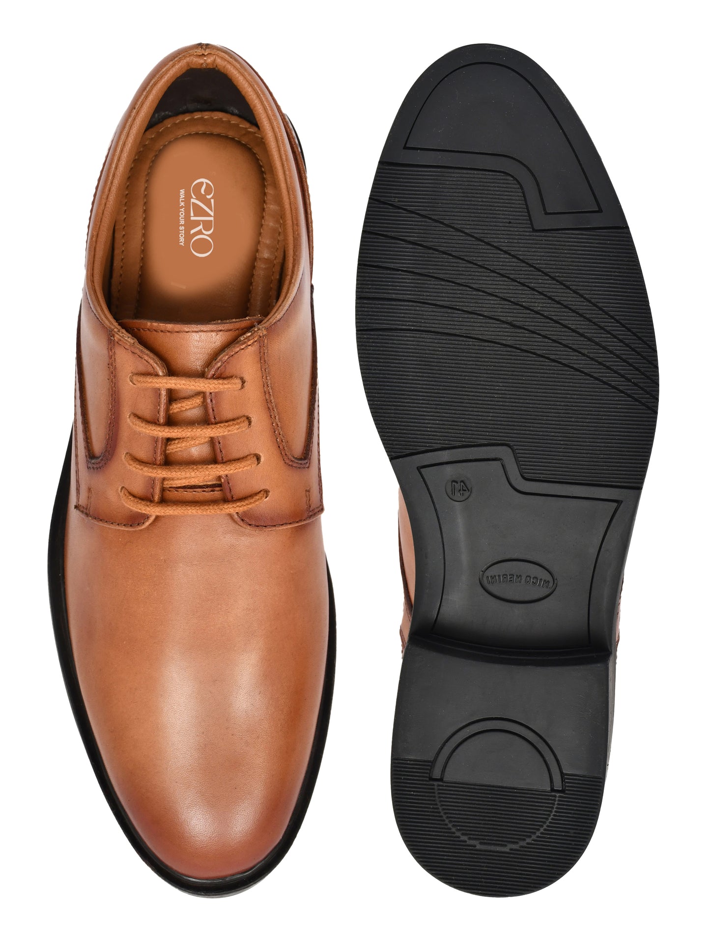 EZRO Men's Tan Genuine Leather Derby Formal Shoes | Classic Lace-Up Office Dress Shoes