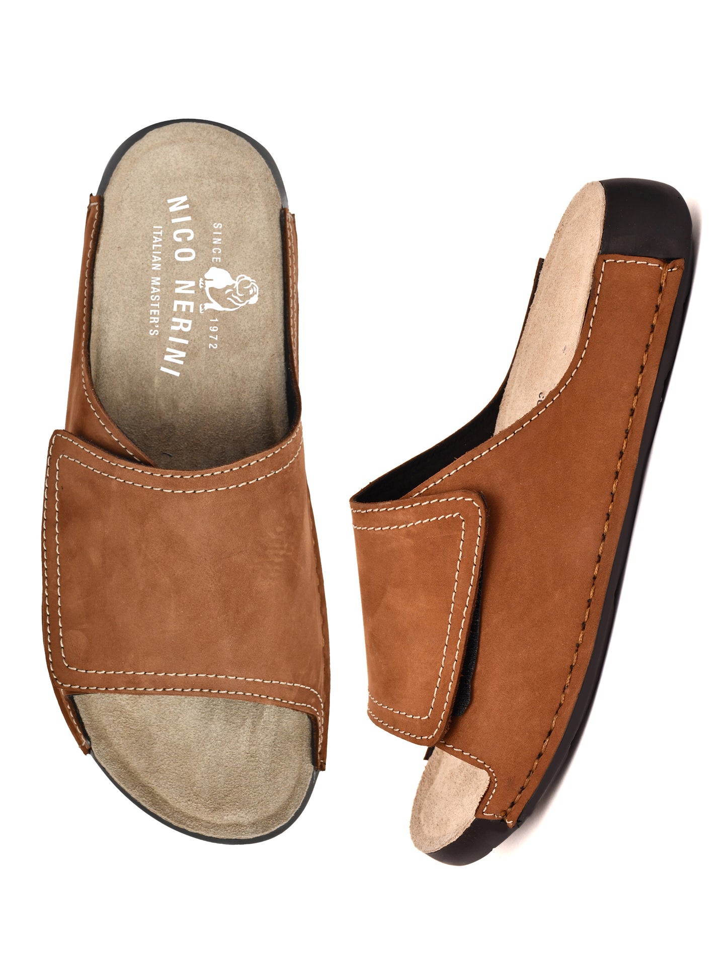 EZRO Men's Tan Comfort Slide Slippers | Soft Cushioned Open-Toe Slip-On Sandals for Daily Wear