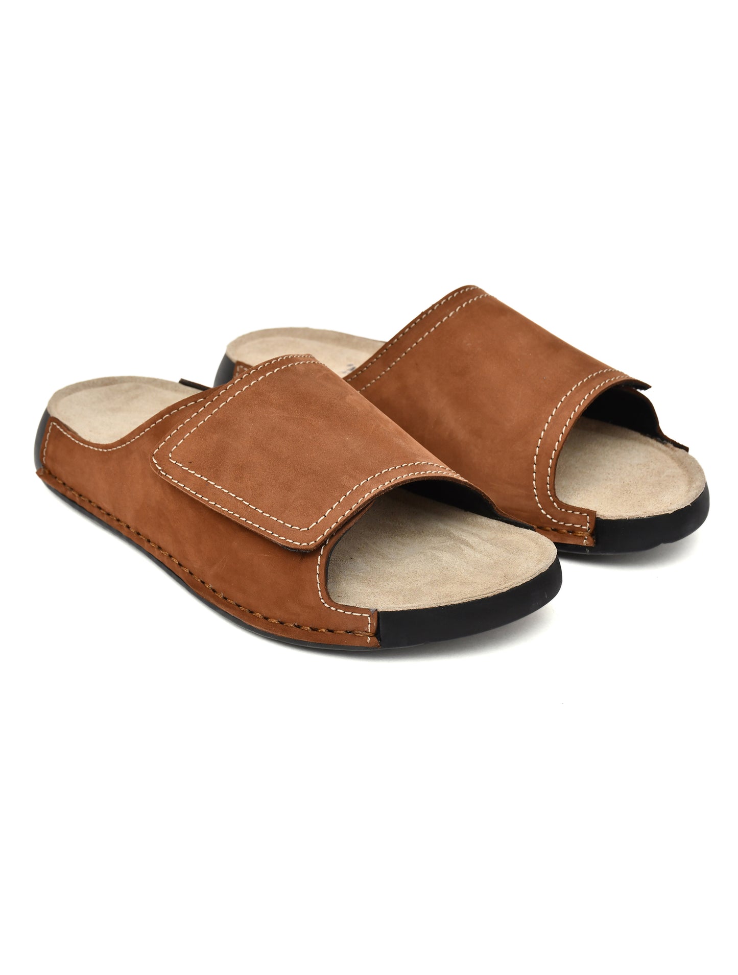 EZRO Men's Tan Comfort Slide Slippers | Soft Cushioned Open-Toe Slip-On Sandals for Daily Wear