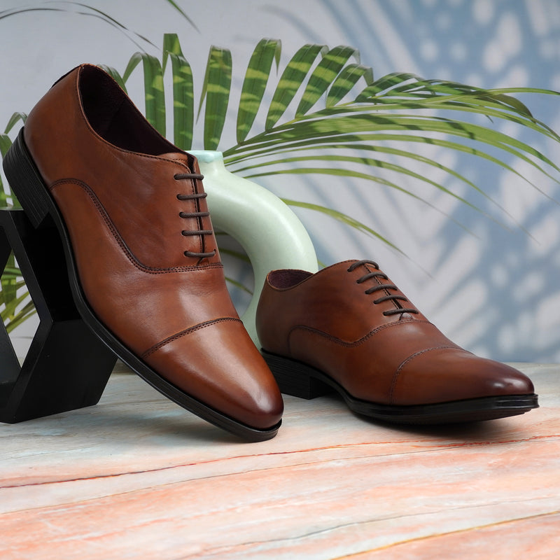 EZRO Men's Premium Tan Oxford Formal Dress Shoes