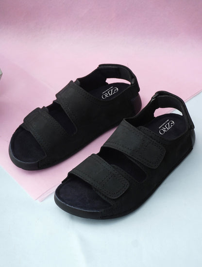 EZRO Men's Black Adjustable Comfort Sandals | Lightweight Hook & Loop Casual Outdoor Walking Sandals