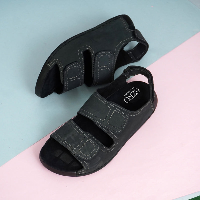EZRO Men's Grey Adjustable Comfort Sandals | Lightweight Hook & Loop Casual Outdoor Walking Sandals