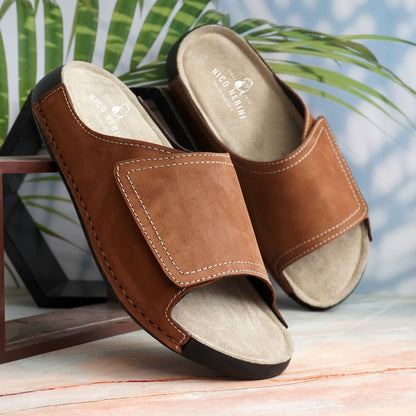 EZRO Men's Tan Comfort Slide Slippers | Soft Cushioned Open-Toe Slip-On Sandals for Daily Wear