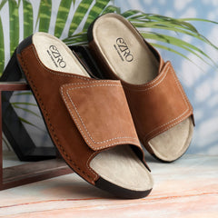 EZRO Men's Tan Comfort Slide Slippers | Soft Cushioned Open-Toe Slip-On Sandals for Daily Wear