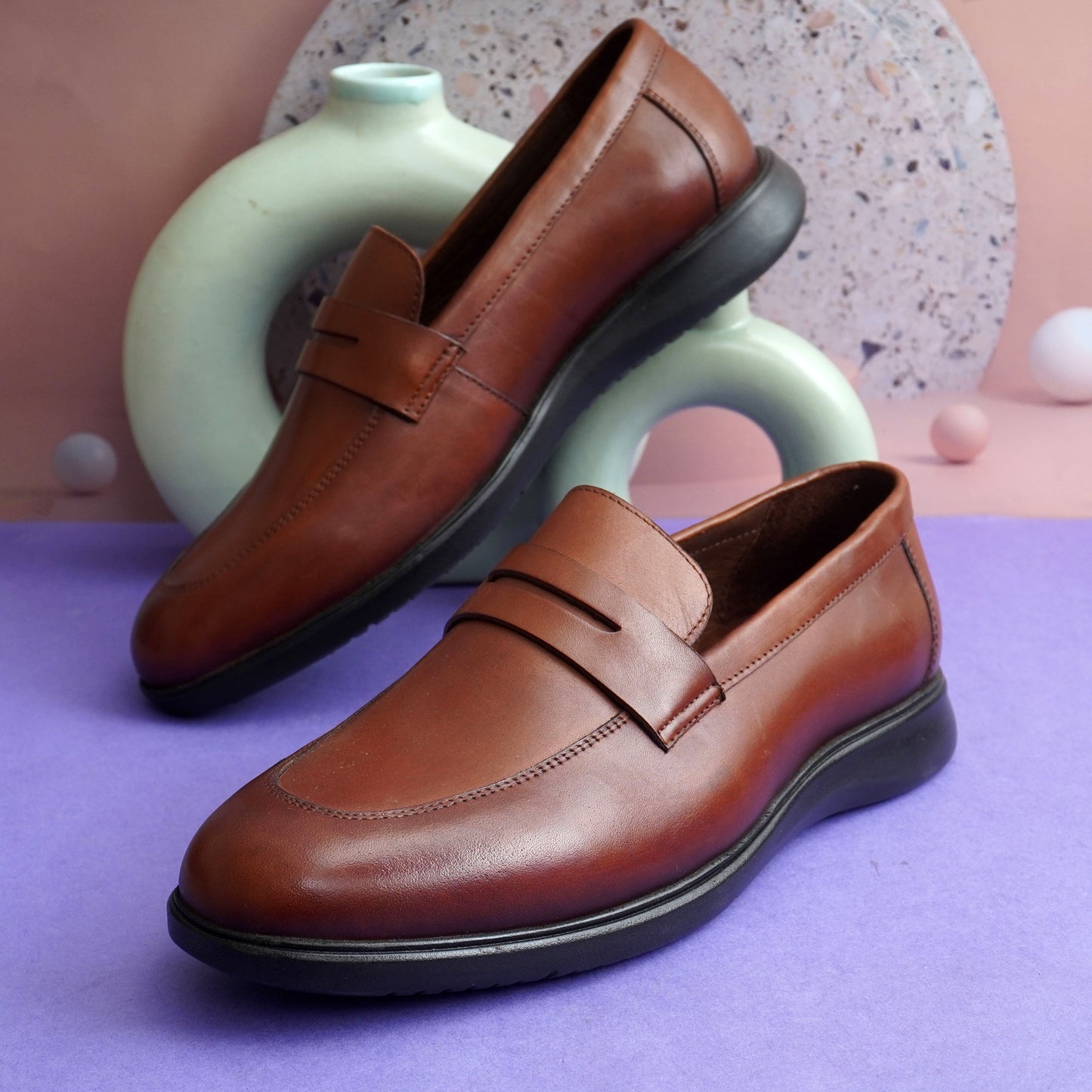 EZRO Men's Premium Tan Loafers | Classic Slip-On Formal & Casual Shoes for Office and Party