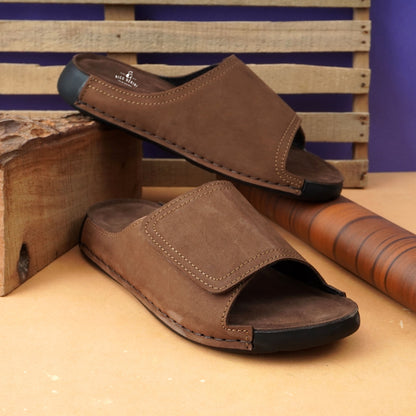 EZRO Men's Brown Comfort Slide Slippers | Soft Cushioned Open-Toe Slip-On Sandals for Daily Wear