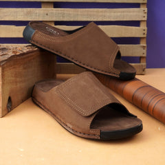 EZRO Men's Brown Comfort Slide Slippers | Soft Cushioned Open-Toe Slip-On Sandals for Daily Wear