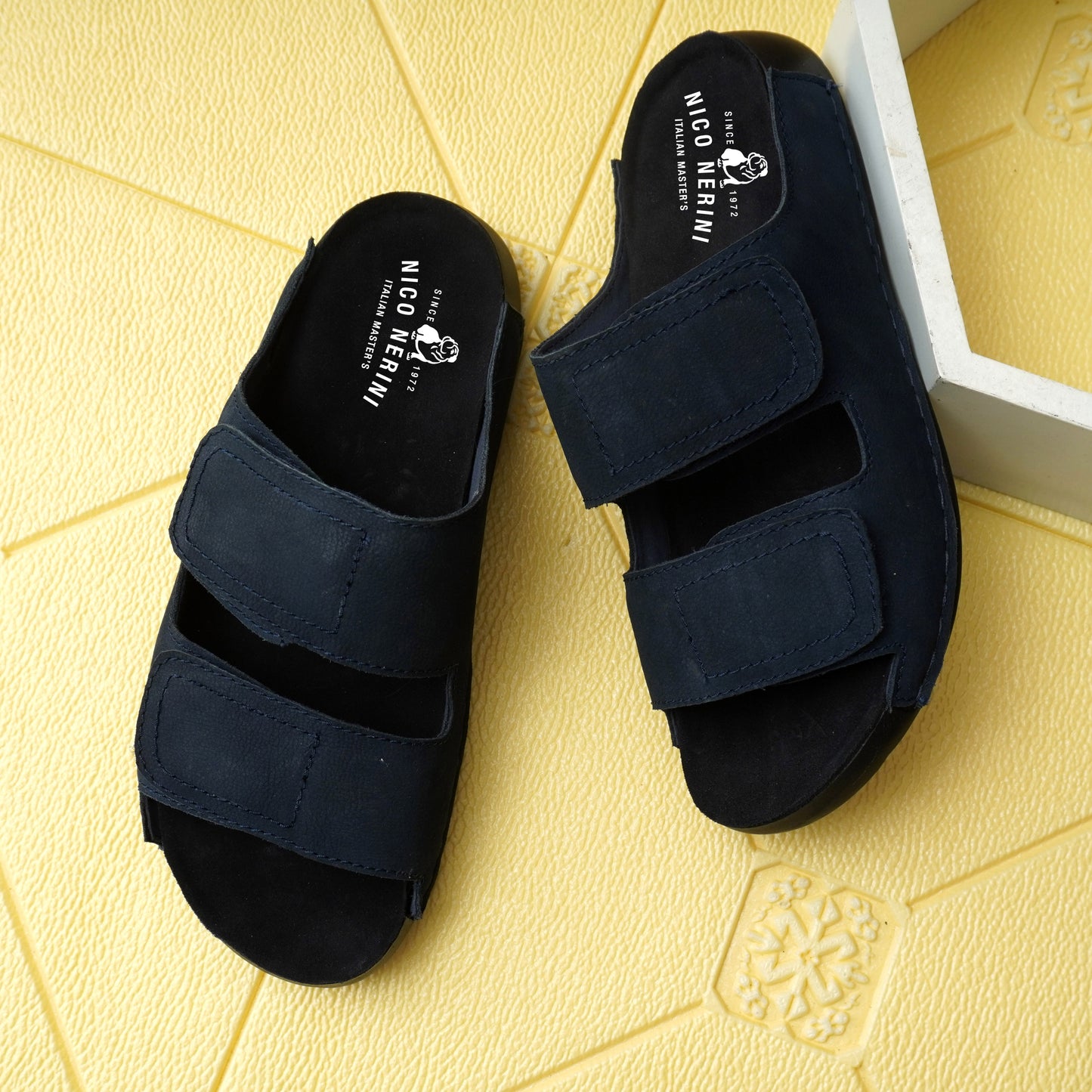EZRO Men's Navy Blue Adjustable Comfort Slippers | Premium Dual Strap Casual Slide Slippers for Indoor & Outdoor Wear
