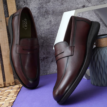 EZRO Men's Premium Wine Formal Loafers | Classic Slip-On Business, Office & Wedding Dress Shoes