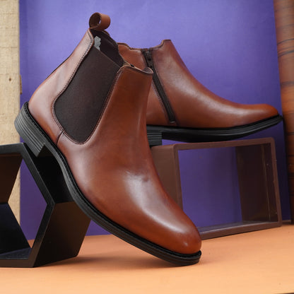 EZRO Men's Tan Chelsea Boots | Premium Leather Slip-On Ankle Boots for Formal, Office & Casual Wear