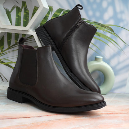 EZRO Men's Brown Chelsea Boots | Premium Leather Slip-On Ankle Boots for Formal, Office & Casual Wear