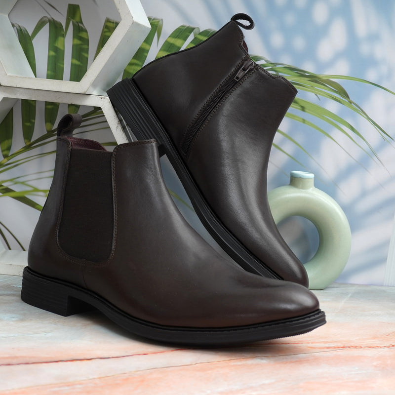 EZRO Men's Brown Chelsea Boots | Premium Leather Slip-On Ankle Boots for Formal, Office & Casual Wear