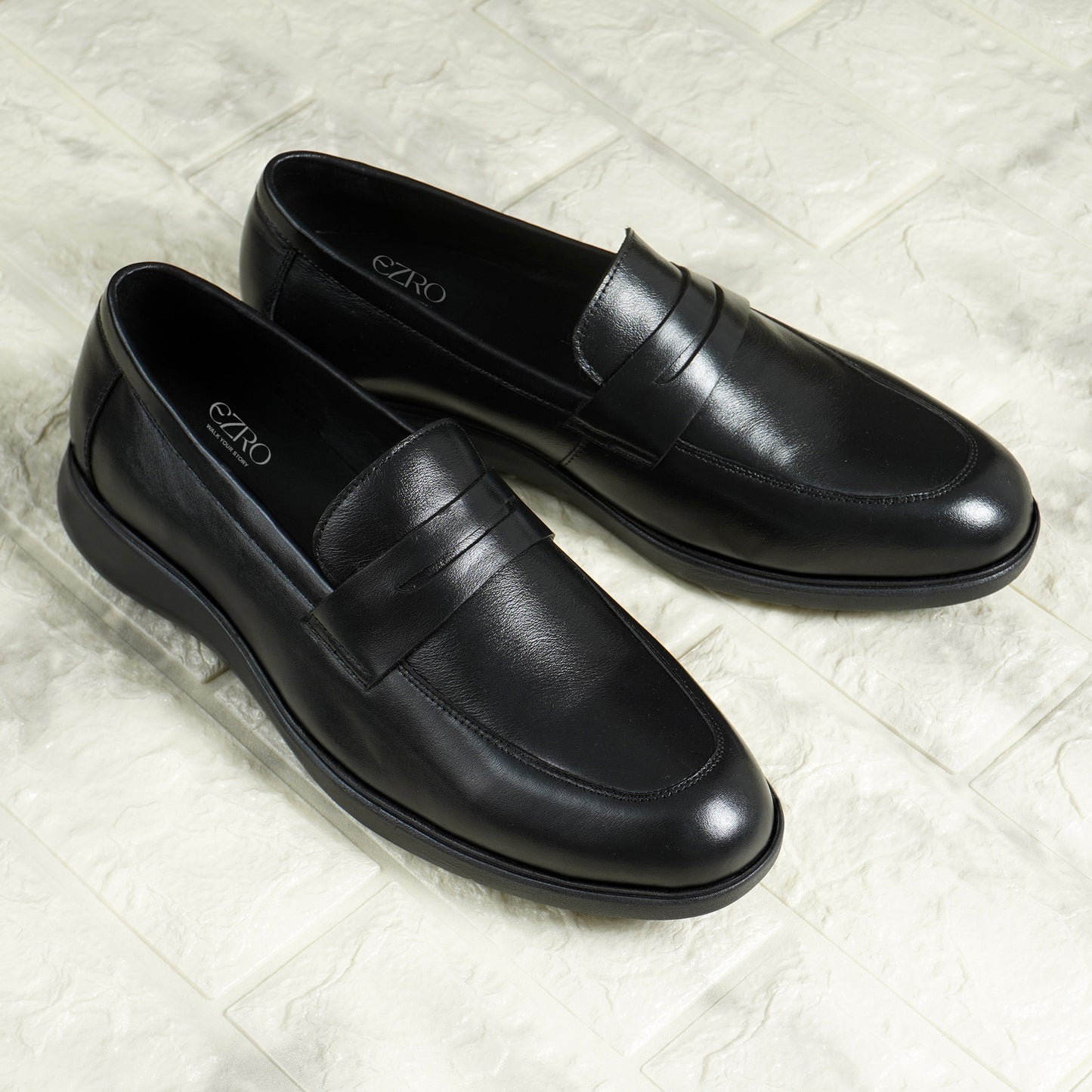 EZRO Men's Premium Black Loafers | Classic Slip-On Formal & Casual Shoes for Office and Party