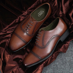 EZRO Brown Leather Oxford Shoes for Men – Classic Formal Lace-Up