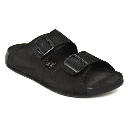 EZRO Men's Black Adjustable Double Buckle Comfort Slippers | Casual Open-Toe Slip-On Sandals