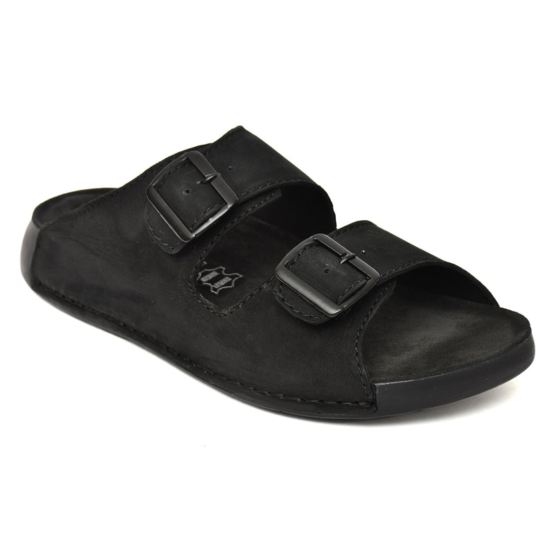 EZRO Men's Black Adjustable Double Buckle Comfort Slippers | Casual Open-Toe Slip-On Sandals