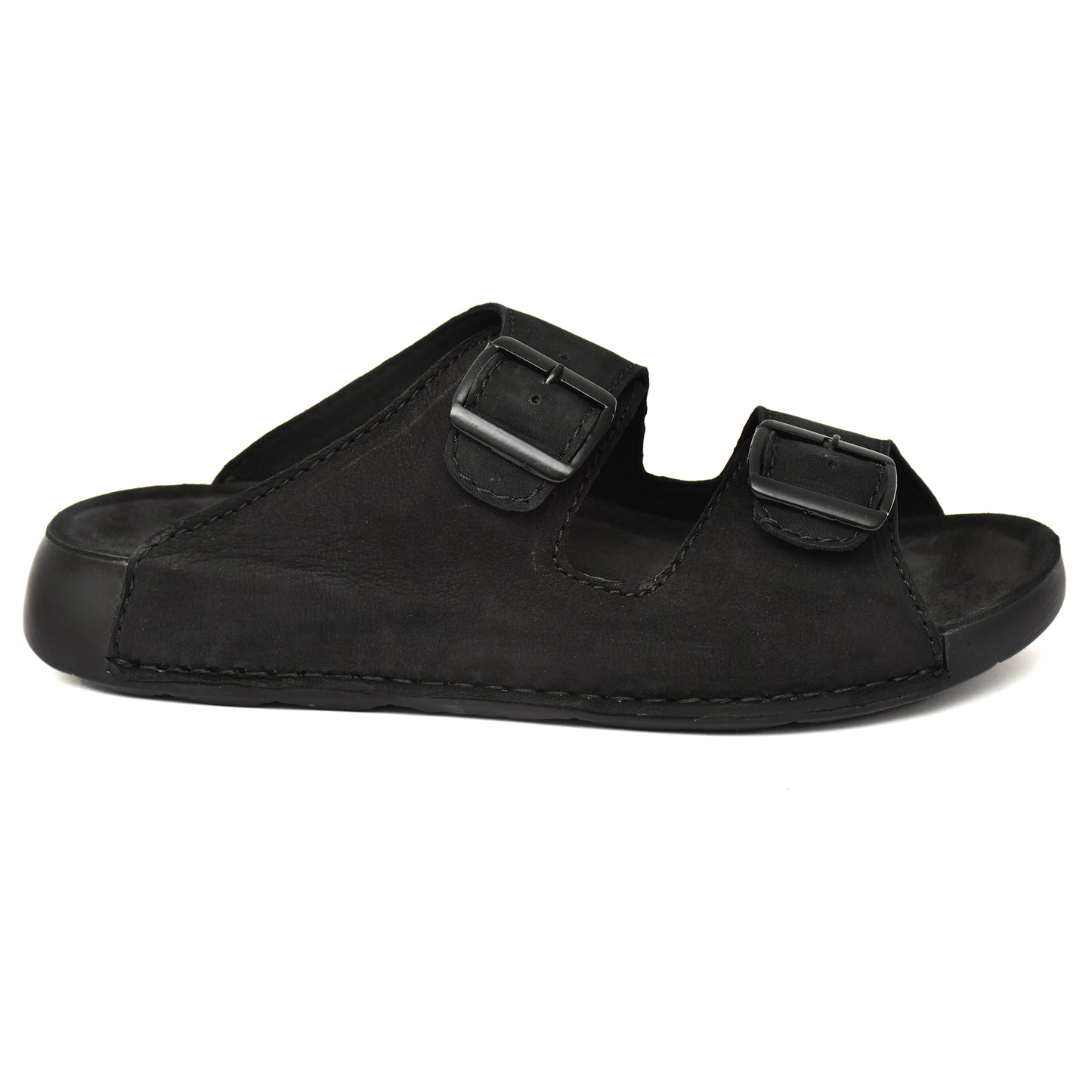 EZRO Men's Black Adjustable Double Buckle Comfort Slippers | Casual Open-Toe Slip-On Sandals