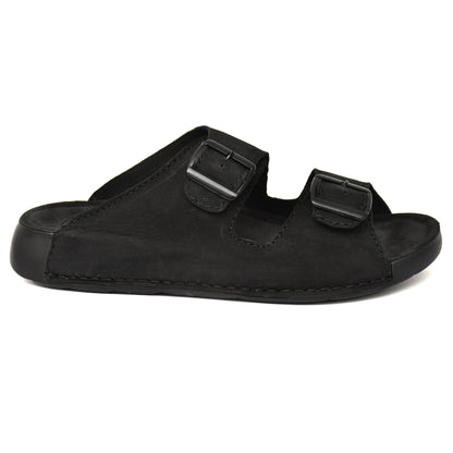 EZRO Men's Black Adjustable Double Buckle Comfort Slippers | Casual Open-Toe Slip-On Sandals