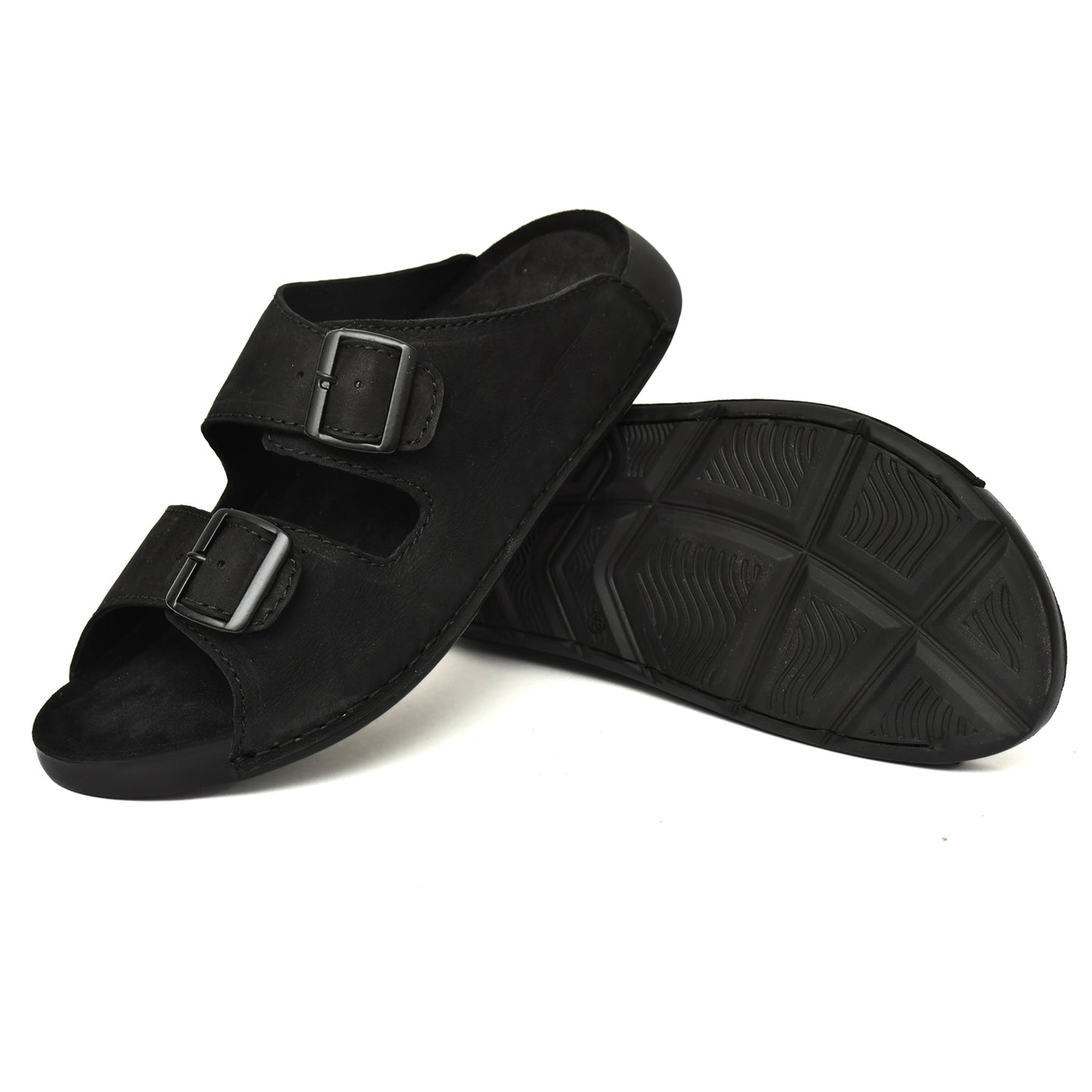 EZRO Men's Black Adjustable Double Buckle Comfort Slippers | Casual Open-Toe Slip-On Sandals